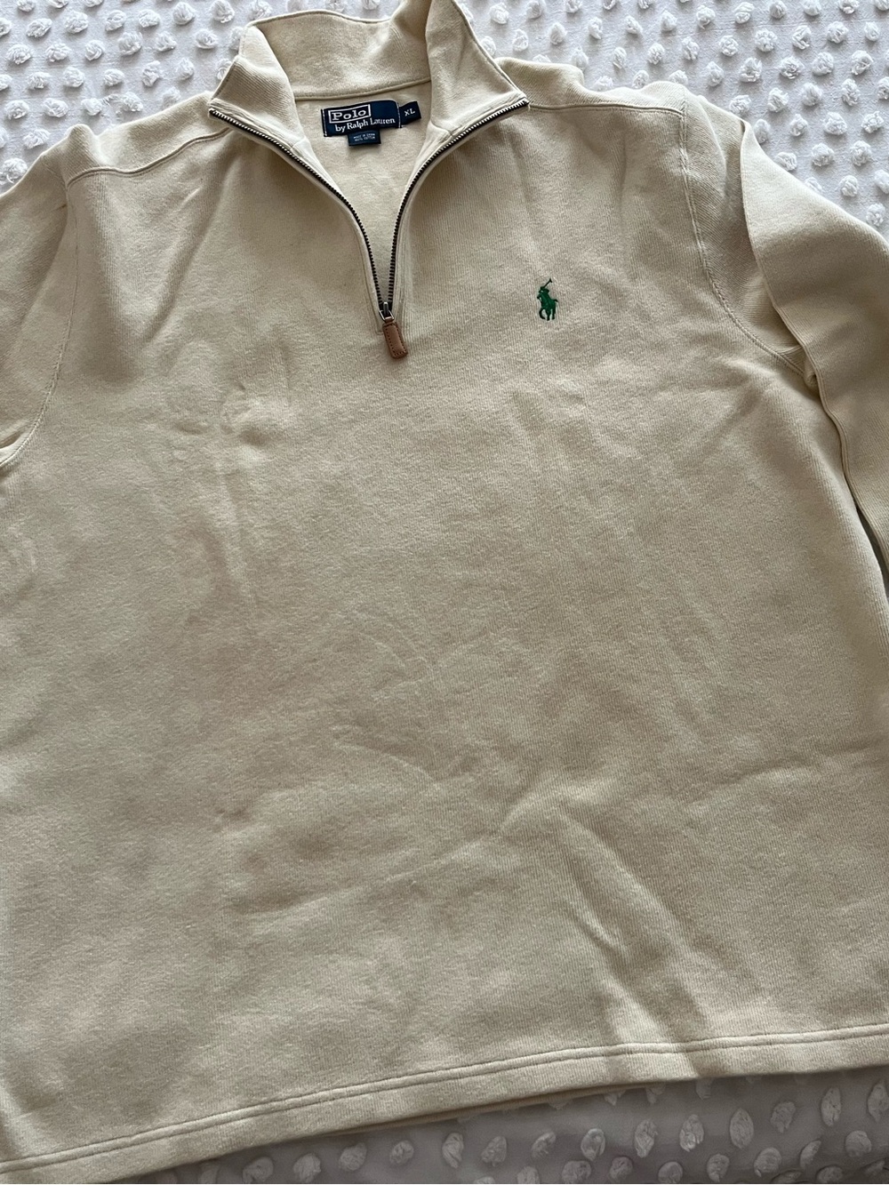 Polo by Ralph Lauren Beige Quarter-Zip Sweater with Green Pony